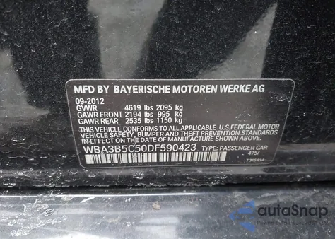 2013 BMW 328I xDrive из США, поврежденный, VIN WBA3B5C50DF590423